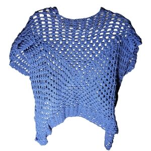 Handmade Blue Cotton Crochet Granny Square Cardigan Jacket